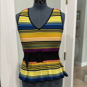Striped Sleeveless Top with Belt